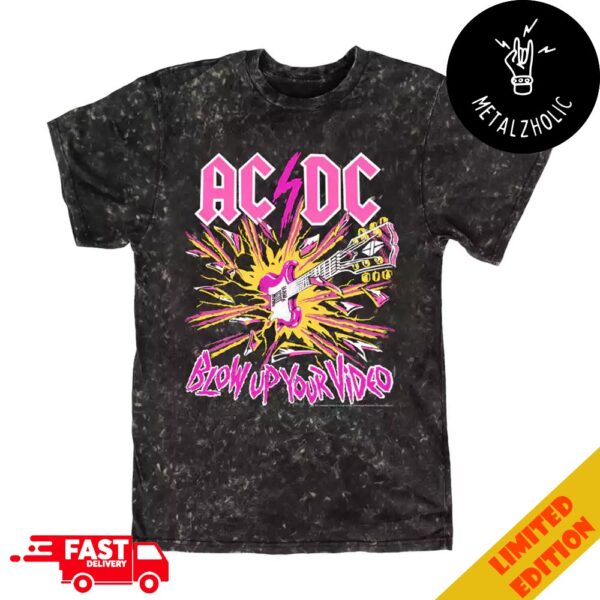 AC/DC Blow Up Your Video Neon Design Mineral Wash All Over Print T-Shirt