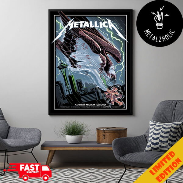 Metallica M72 Seattle Nate Dino’s Exclusive Pop-Up Shop Poster North America Tour August 29 2024 Washington No Repeat Weekend At Lumen Field Stadium Poster Canvas