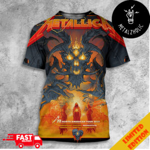 Metallica North American Tour Exclusive Pop-Up Shop Poster For M72 Minneapolis MN US August 15 2024 Skull Fire Dragon All Over Print T-Shirt