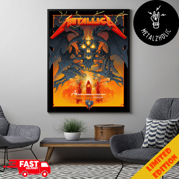 Metallica North American Tour Exclusive Pop-Up Shop Poster For M72 Minneapolis MN US August 15 2024 Skull Fire Dragon Poster Canvas