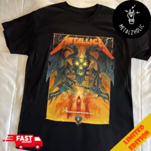 Metallica North American Tour Exclusive Pop Up Shop Poster For M72 Minneapolis MN US August 15 2024 Skull Fire Dragon Two Sides T Shirt