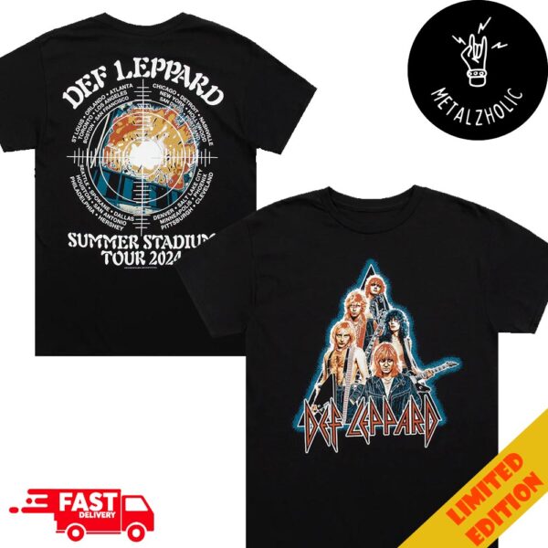 Vintage Summer Stadium Tour 2024 Def Leppard Official City Stops Listed Two Sides T-Shirt