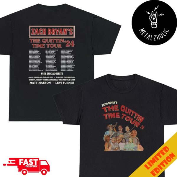 Zach Bryan’s The Quittin Time Tour 2024 Dates Concert Merchandise Two Sides T-Shirt