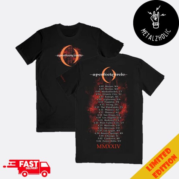 A Perfect Circle Eat The Elephant The 2024 Tour Collection Logo ITIN Tour Itinerary Merchandise Two Sides T-Shirt