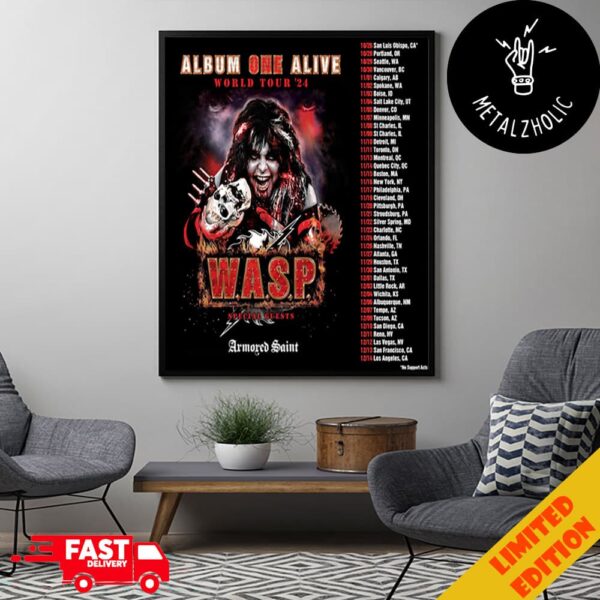 Album One Alive World Tour 2024 WASP With Special Guests Armored Saint Debut Tour Dates Poster Canvas