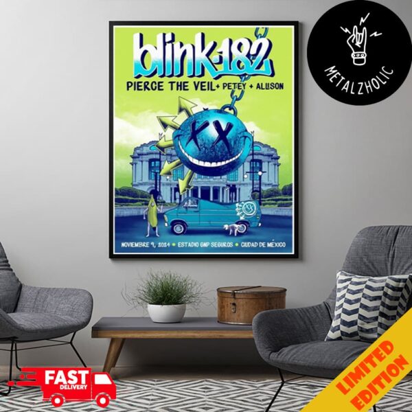 Blink-182 Ciudad De Mexico November 9 2024 Estadio GNP Seguros Show One More Time Tour Poster Canvas