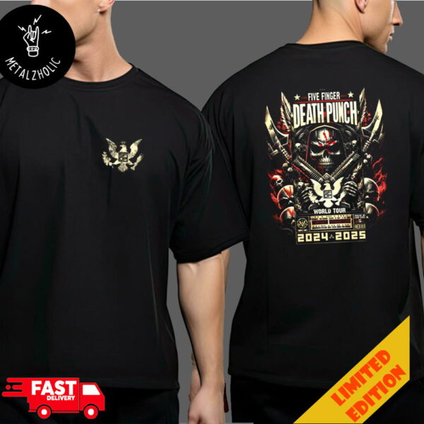 Five Finger Death Punch World Tour 2024-2025 Knucklehead Reaper Merchandise Two Sides T-Shirt