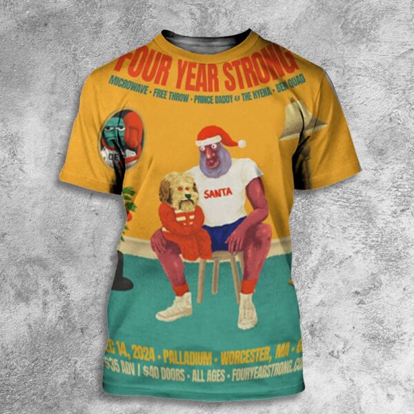 Four Year Strong Holiday Show Microwave x Free Throw Prince Daddy And The Hyena Ben Quad Poster Tour Dates 2024 All Over Print T-Shirt