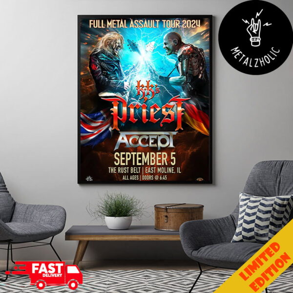 Full Metal Assault Tour 2024 KK’s x Priest x Accept September 5 At The Rust Belt East Moline IL Poster Canvas