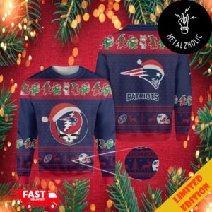 Grateful Dead Skull x New England Patriots Logo Skull Bears Logo Christmas Ugly Sweater