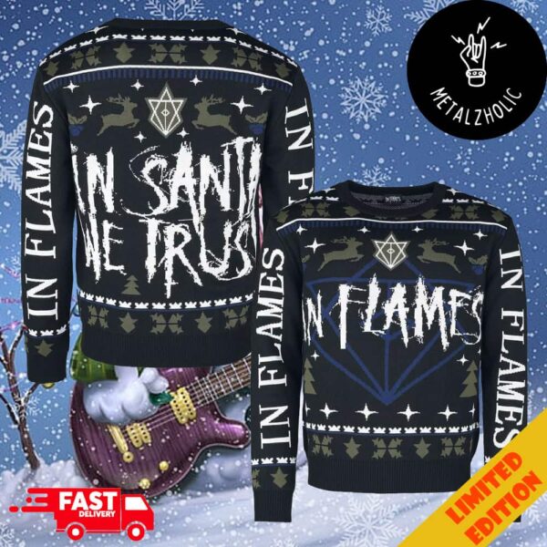 In Flames In Santa We Trusted Holiday Jumper Christmas Gift Heavy Metal 2024 Ugly Sweater