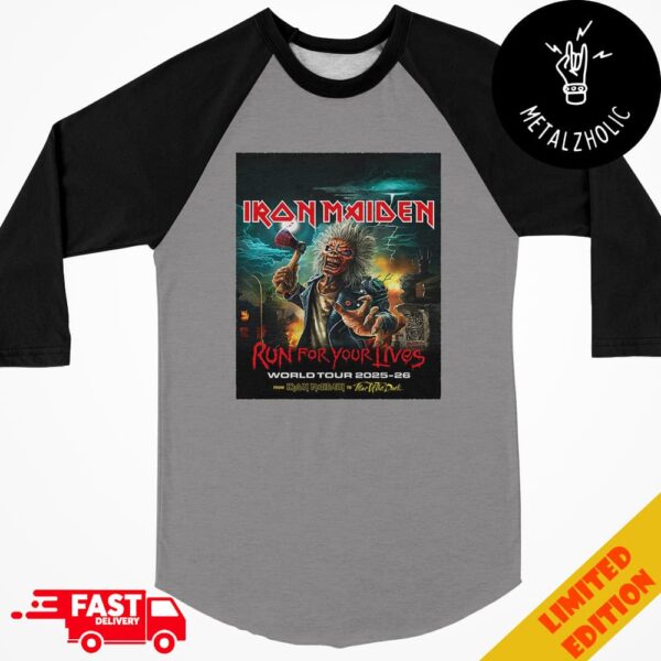 Iron Maiden Run For Your Lives World Tour 2025-2026 From Iron Maiden To Fear Of The Dark Raglan Shirt