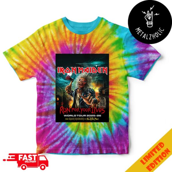 Iron Maiden Run For Your Lives World Tour 2025-2026 From Iron Maiden To Fear Of The Dark Tie Dye T-Shirt