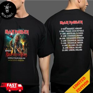 Iron Maiden Run For Your Lives World Tour 2025-2026 From Iron Maiden To Fear Of The Dark Tour Dates Two Sides T-Shirt Merchandise