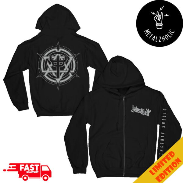 Judas Priest Invincible Shield Silver Metallic Zip Hoodie