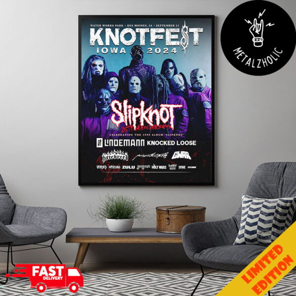 Knotfest Iowa 2024 Water Park Des Moines IA September Slipknot 25th Anniversary Celebrating The 1999 Album Poster Canvas