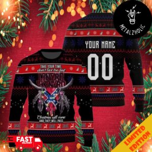 Lynyrd Skynyrd Take Your Time Don’t Live Too Fast Ugly Christmas Sweater Custom Name And Number