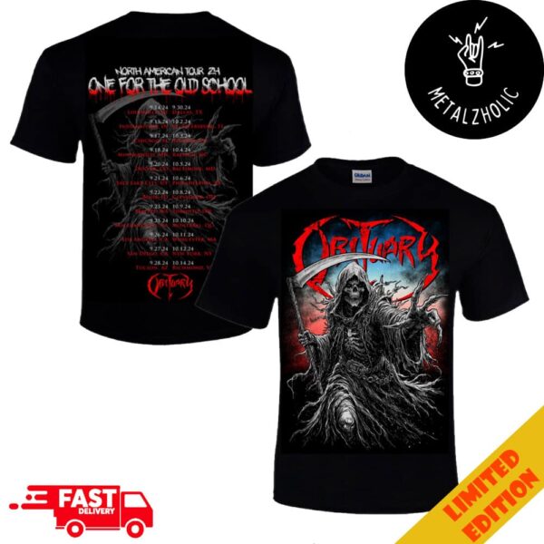 Obituary Here We Go North American Tour 2024 One For The Old School Tour Dates Grimm Reaper Two Sides T-Shirt