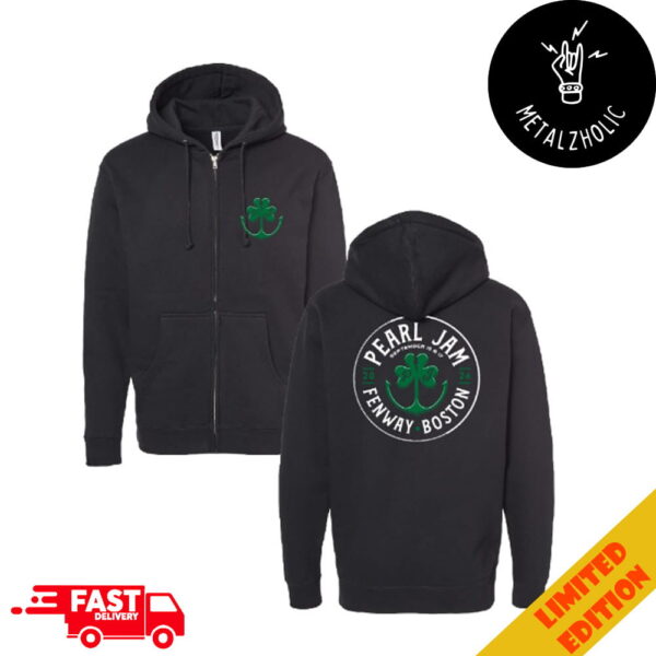 Pearl Jam Dark Matter Tour 2024 15-17 September At Fenway Park Boston MA Four-leaf Clover Maritimer Zip Hoodie