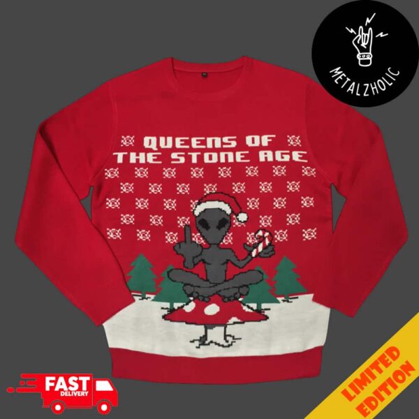 Queens Of The Stone Age Christmas Gifts Alien With Middle Finger Ugly Sweater