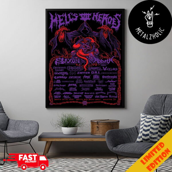 The Mighty Saxon Playing Hell’s Heroes Festival March 2025 Houston TX Line Up Poster Canvas