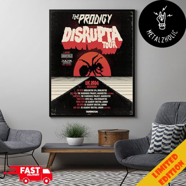 The Prodigy The England Disrupta Tour 2024 December Tour Dates Poster Canvas