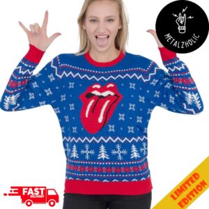 The Rolling Stones Blue Pattern Snowflakes Christmas Ugly Sweater