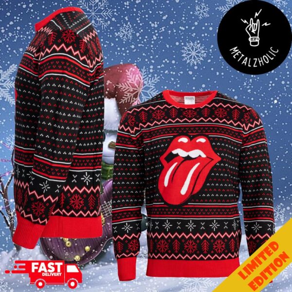 The Rolling Stones Lips Tongue Snowflakes Pattern Christmas Gifts Ugly Sweater