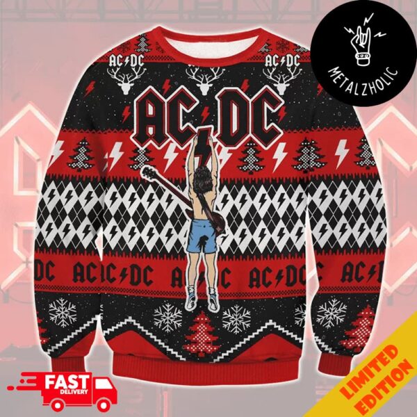 ACDC Angus Young Hold Lightning Christmas Gift Xmas Ugly Sweater