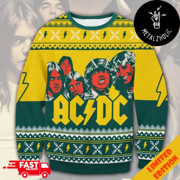 ACDC Yellow Christmas Pattern Merchandise Xmas Gift Ugly Sweater