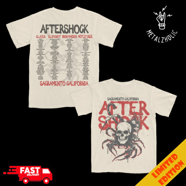 Aftershock Festival 2024 At Sacramento California With Slayer Slipknot Iron Maiden Motley Crue Hardcore Version Lineup Merchandise Two Sides T-Shirt