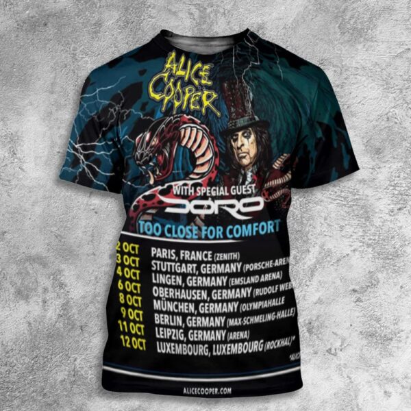 Alice Cooper Tour 4 October 2024 At Niedersachsen Germany Too Close For Comfort Poster Tour Dates All Over Print T-Shirt