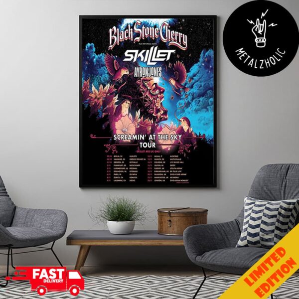 Black Stone Cherry Screamin’ At The Sky Tour 2024 With Tour Dates Poster Canvas