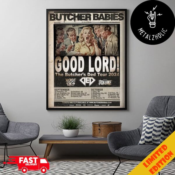 Butcher Babies Tour 2024 Good Lord The Butcher’s Ded Tour Oklahoma US Tour Dates Poster Canvas