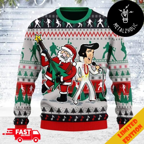 Elvis Presley With Santa Rock 2024 Christmas Gift Ugly Sweater