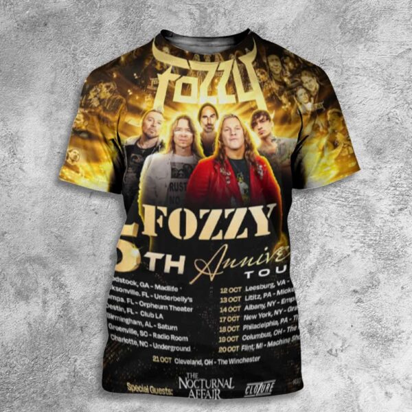 Fozzy 25th Anniversary Tour 3 October 2024 At Georgia US Tour Dates Poster Limited All Over Print T-Shirt