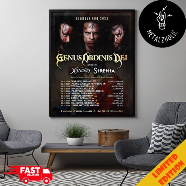 Genus Ordinis Dei European Tour 2024 With Xandria x Sirenia The Special Concert With Tour Dates Poster Canvas