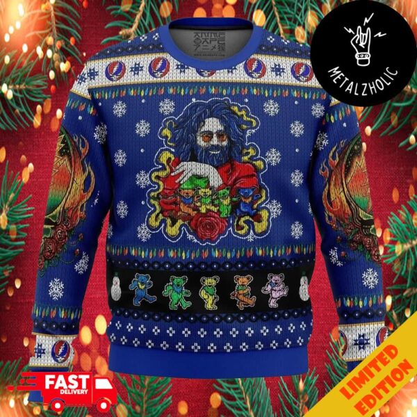 Jerry Garcia Grateful Dead With Dancing Bear Christmas Gift Rock Band 2024 Ugly Sweater