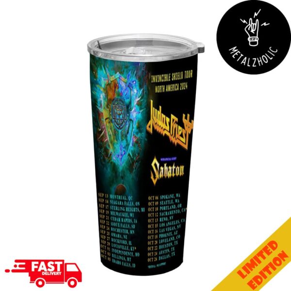 Judas Priest 3 October 2024 Invincible Shield Tour North America 2024 Tour Dates Full Printed Stainless Steel Tumbler-Mug-Cup With Straw