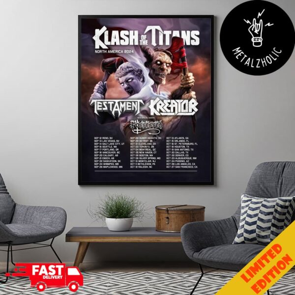 Klash Of Titans North America 2024 Testament Kreator Possessed Tour Dates Merchandise Poster Canvas