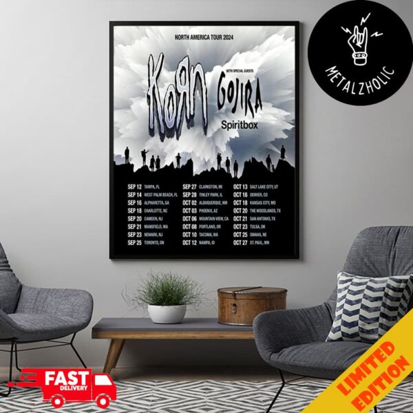 Korn x Gojira x Spiritbox 2 October 2024 At Isleta Amphitheater New Mexico US North America Tour 2024 Tour Dates Poster Canvas