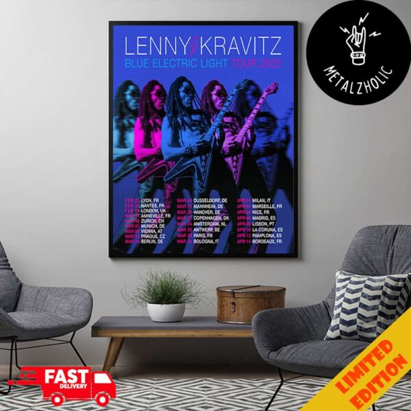 Lenny Kravitz Blue Electric Light Tour 2025 Tour Dates Poster Canvas