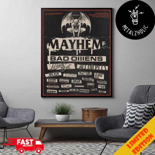 Mayhem Festival 2024 Line Up Poster 12 October At Glen Helen Amphitheater Calofornia US Poster Canvas