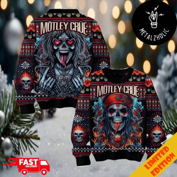 Motley Crue Skull Art Design Xmas Gift 2024 Christmas Ugly Sweater