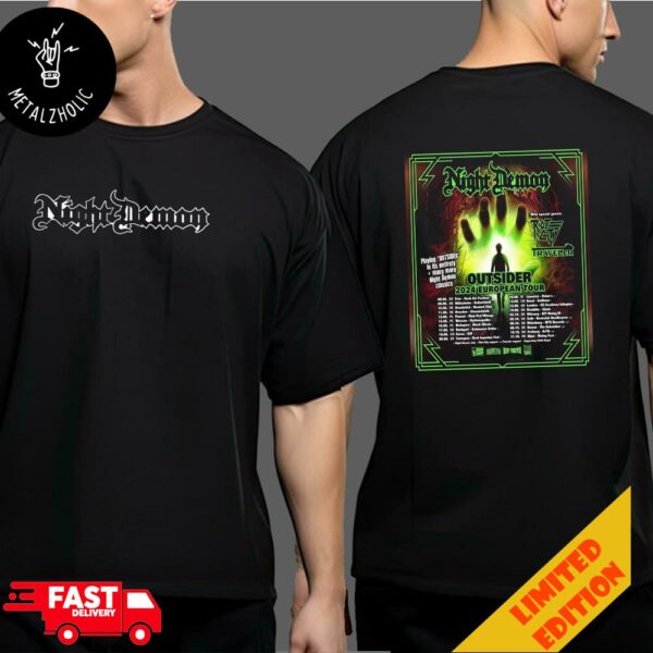 Night Demon Outsider 2024 European Tour Dates Concert Poster Limited Two Sides T-Shirt Merchandise