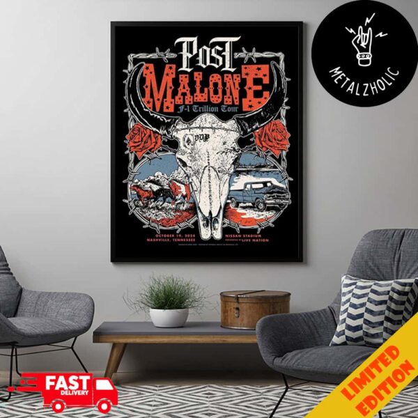 Post Malone F-1 Trillion Tour October 19 2024 Nashville Tennessee Nissan Stadium Live Nation Poster Canvas