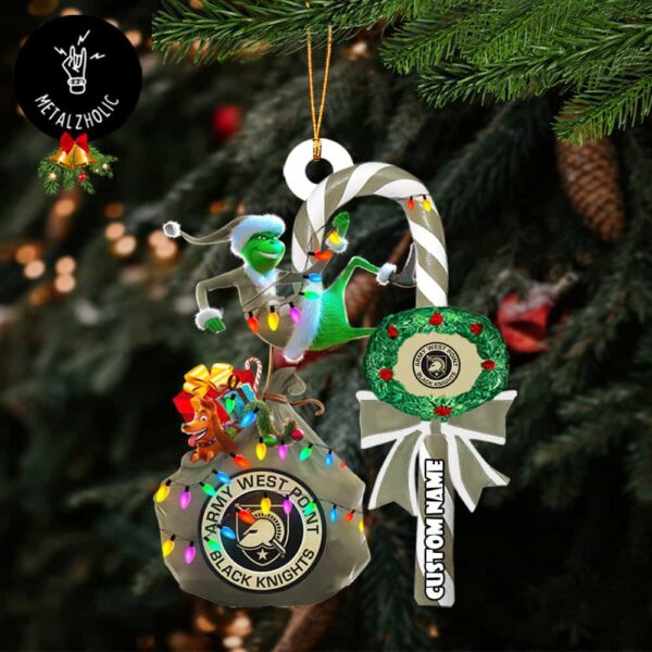 Army Black Knights NCAA Custom Name Grinch Candy Cane Tree Decorations Christmas 2024 Ornament