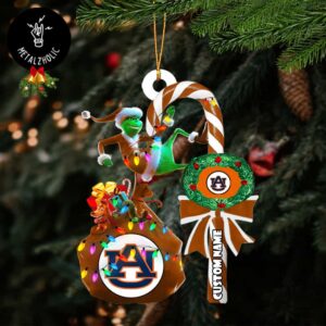 Auburn Tigers NCAA Custom Name Grinch Candy Cane Tree Decorations Christmas 2024 Ornament