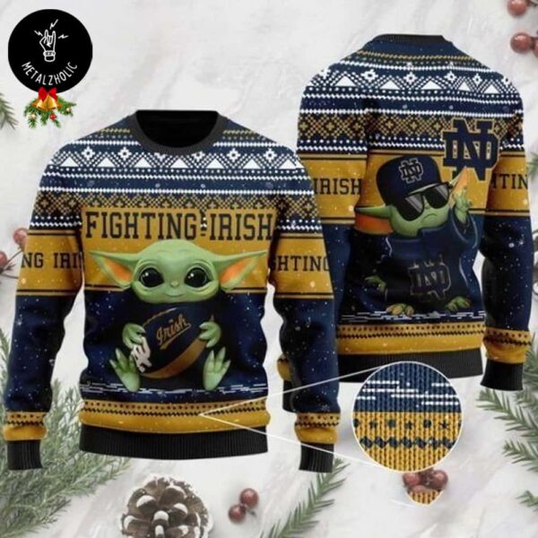 Baby Yoda Notre Dame Fighting Irish NCAA Christmas Gift Hip Hop Style Xmas Ugly Sweater