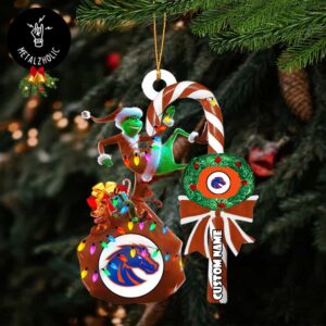 Boise State Broncos NCAA Custom Name Grinch Candy Cane Tree Decorations Christmas 2024 Ornament